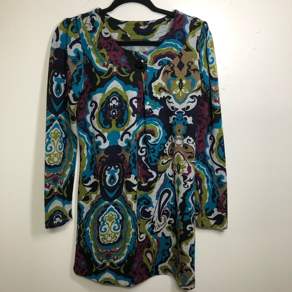 Karlie Long Sleeve Knit Dress‎ Sz Small-Medium Tags Missing Multicolor Abstract - Picture 2 of 13